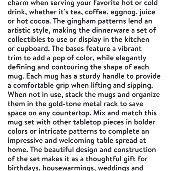 🎁 New Pioneer Woman Merry Meadow Gingham 5-Piece Stacking Mugs with Rack - Picture 2 of 11